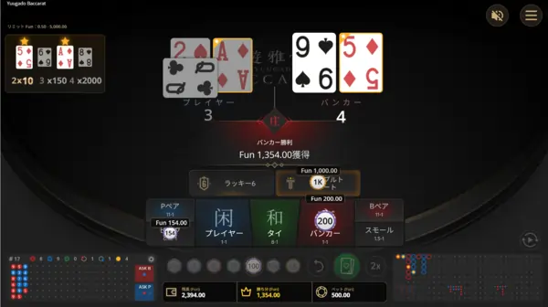 遊雅堂バカラのトリプルトリート