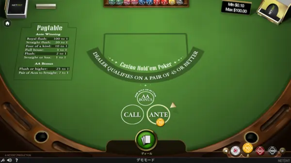 NetEnt版カジノホールデムのアンティ